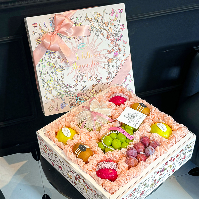 德贤·『万物复苏』镭射烫金水果鲜花礼盒8-10斤装高档法式空礼盒
