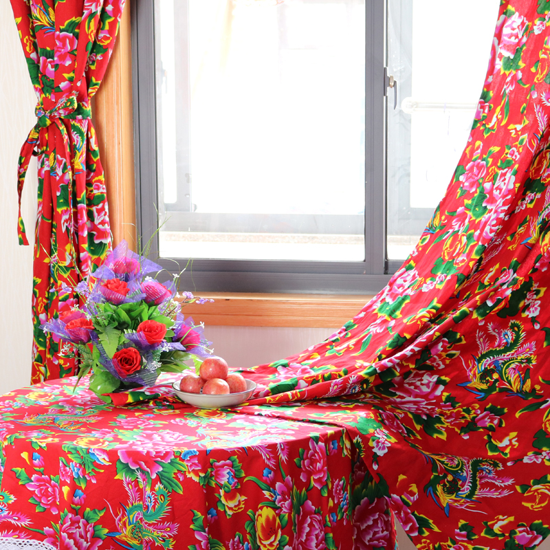 蓝印花老土布 民族风农家乐饭店门帘 中国风东北大花布客厅窗帘