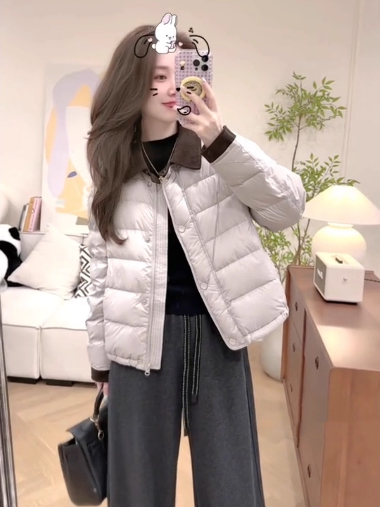 时尚翻领羽绒服女短款2025冬季新款小个子宽松白鸭绒洋气保暖外套