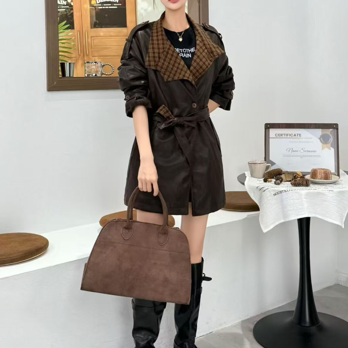 新款时尚皮衣中长款