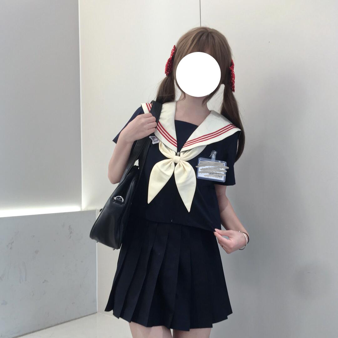 原创jk制服套装正版日系中间服基础款绀色jk水手服百褶短裙套装女