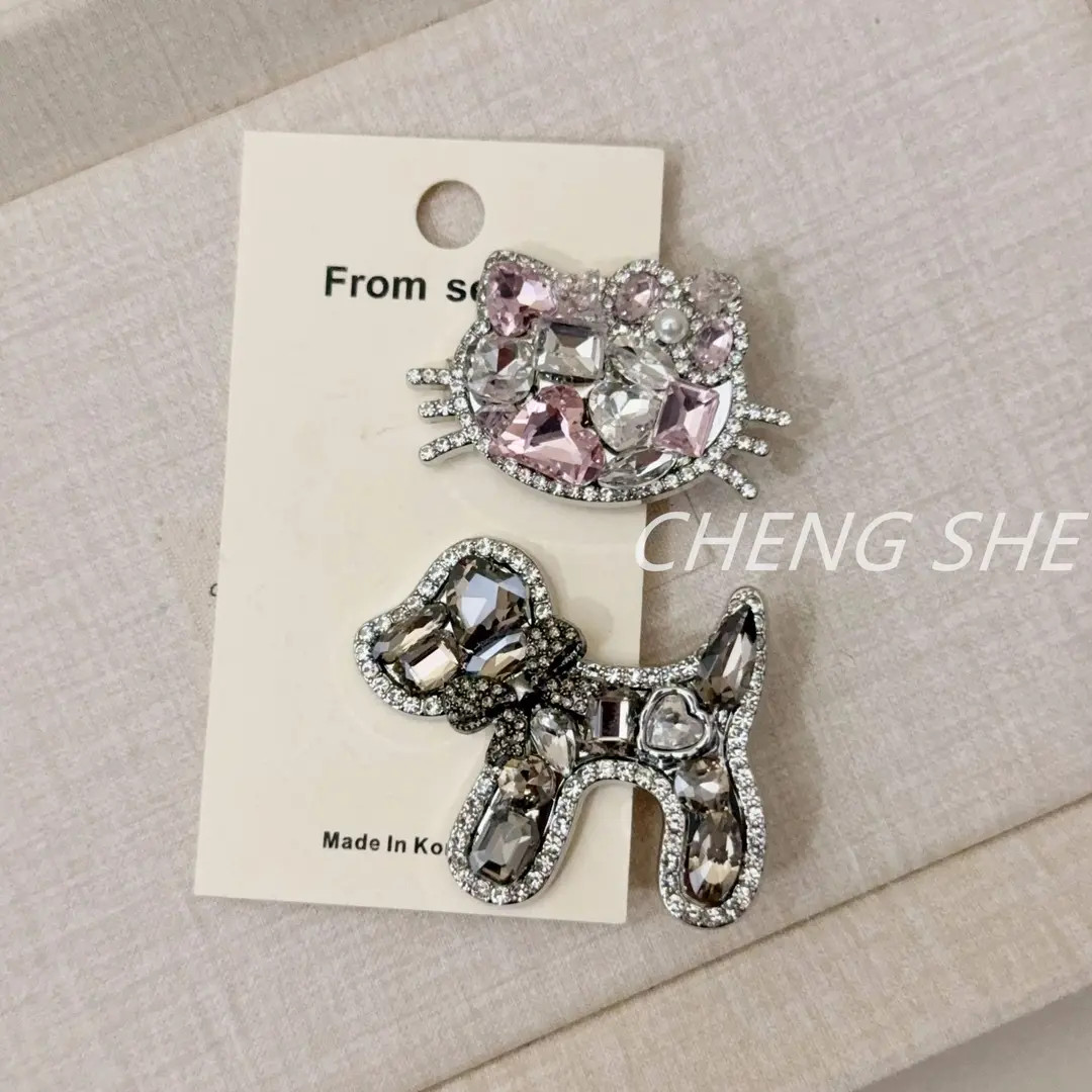 韩国精致设计感卡通可爱狗狗发夹满钻刘海夹前额碎发夹发卡发饰女