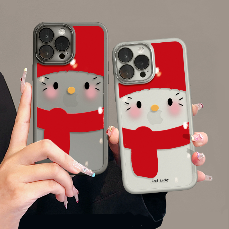 围巾雪人kt适用苹果17pro手机壳16PM金属镜框华为p70荣耀oppo小米