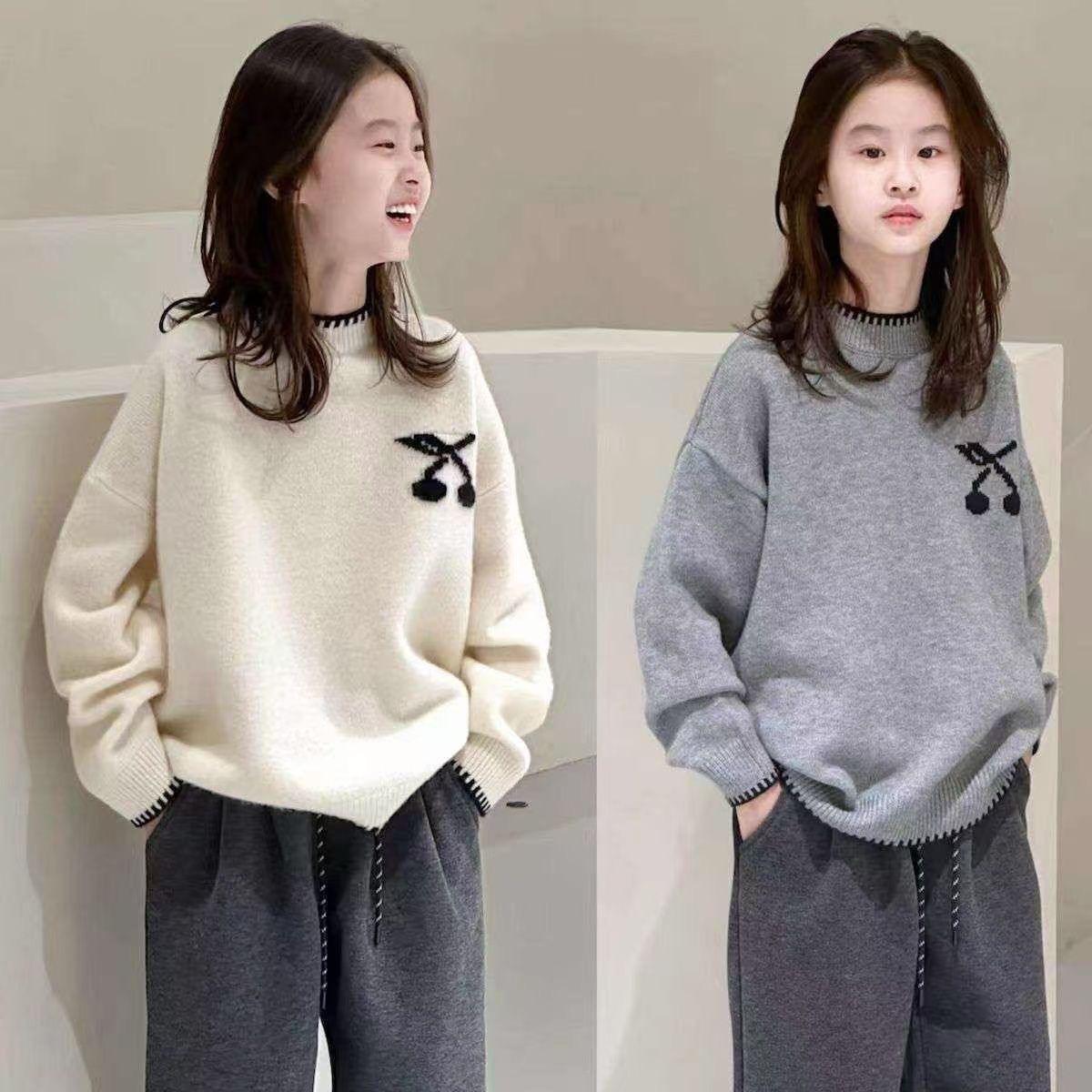 女童毛衣2025新款洋气套头针织衫线衣加绒加厚儿童女孩打底衫秋冬