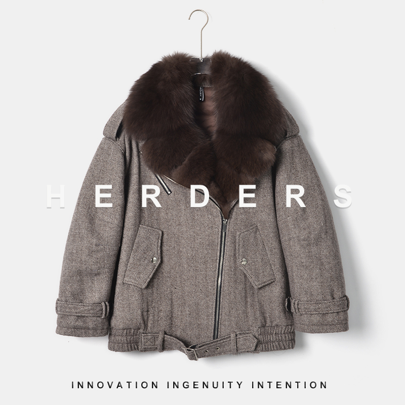 HERDERS 短款毛领拉链款粗纺鹅绒服 50827