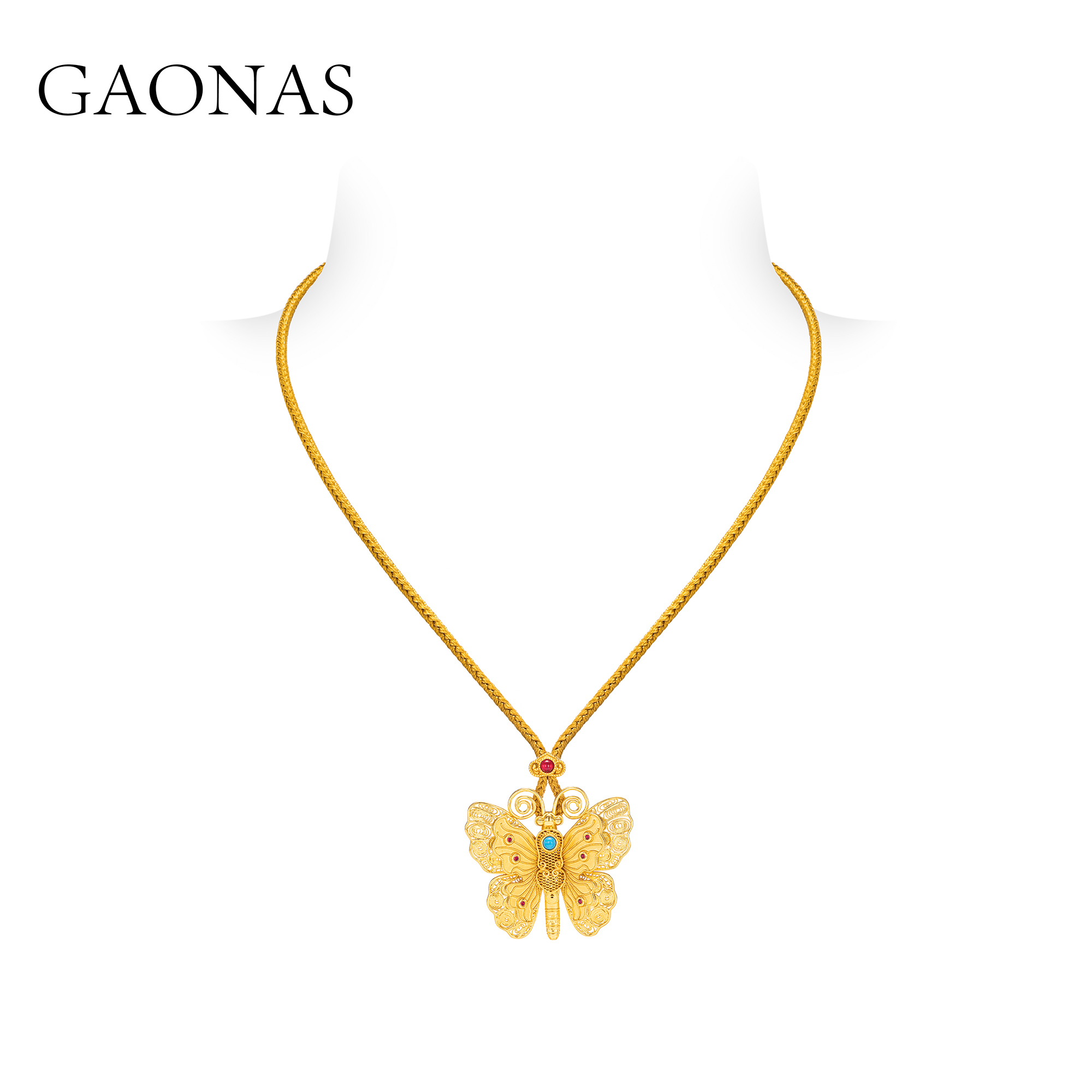 GAONAS 镀K金合成锆石项链 翩若惊鸿 镂空金色蝴蝶项链 11394XGO