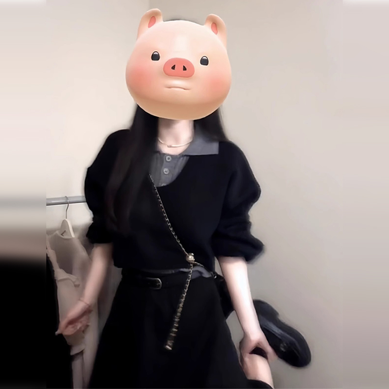 0010【金拐子专属】初秋茶系穿搭一整套初秋黑色连衣裙子三件套