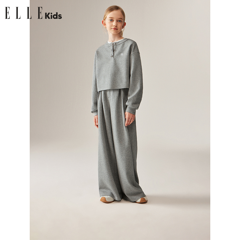 6518 ELLE KIDS  休闲学院风套装女儿童秋季新款珠地空气层简约Q1