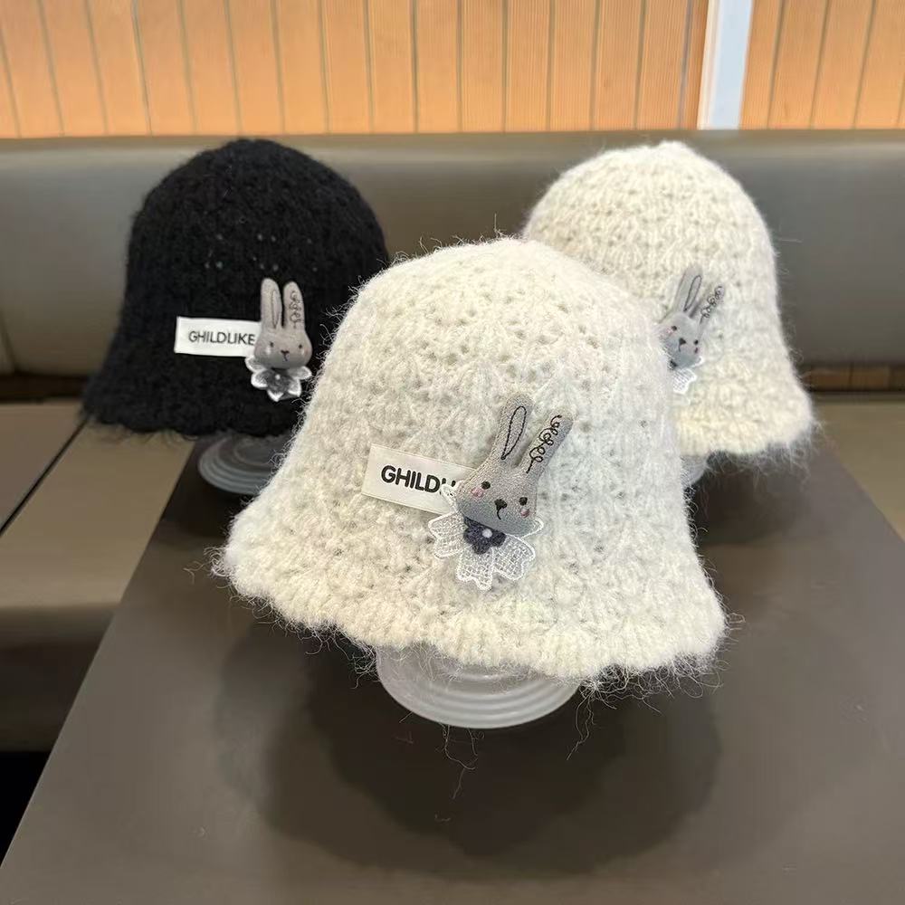儿童帽子2025新款韩版女童洋气针织渔夫帽甜美保暖大童女孩水桶帽