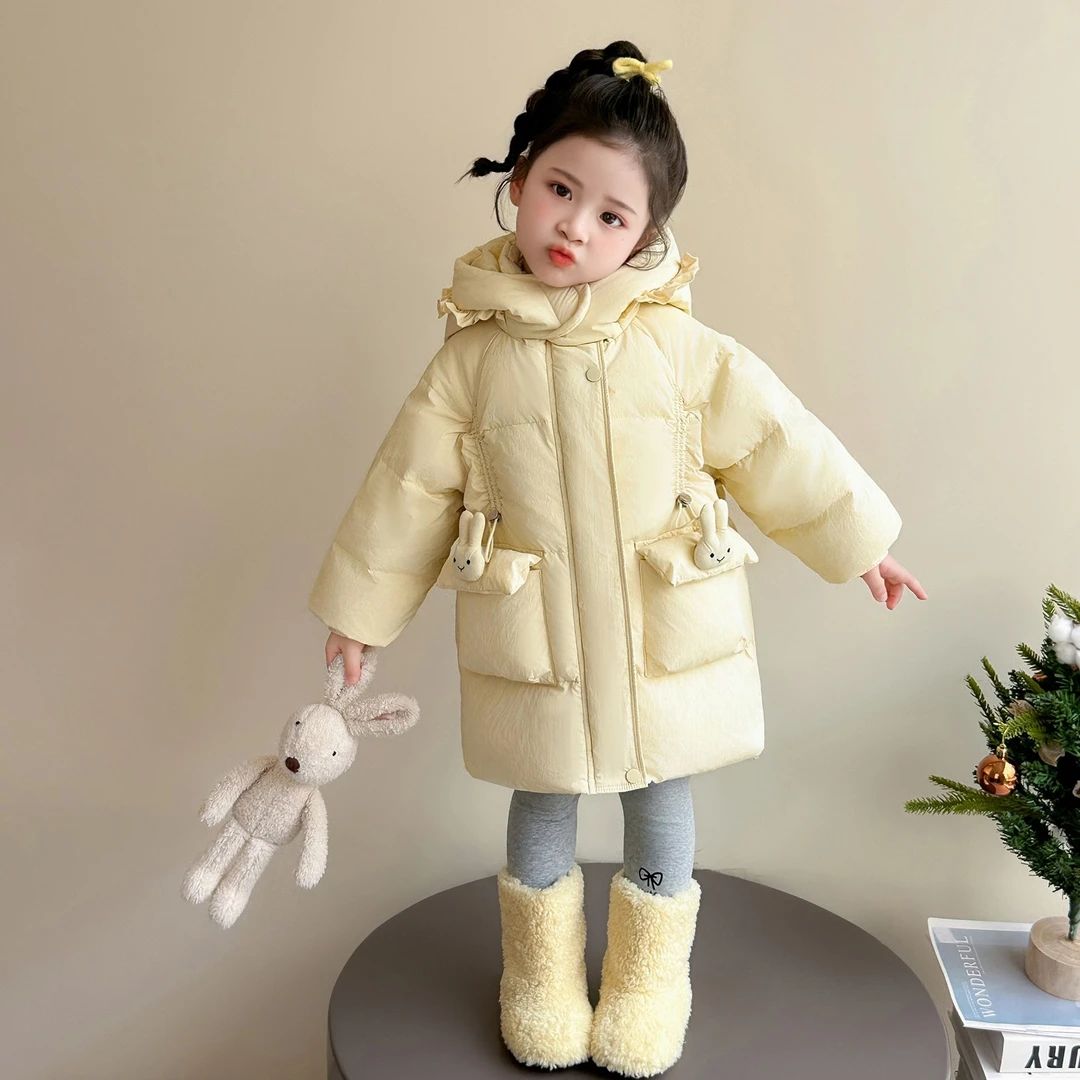 羽绒服女童冬装中长款外套2025新款冬季连帽保暖洋气时髦加厚衣服