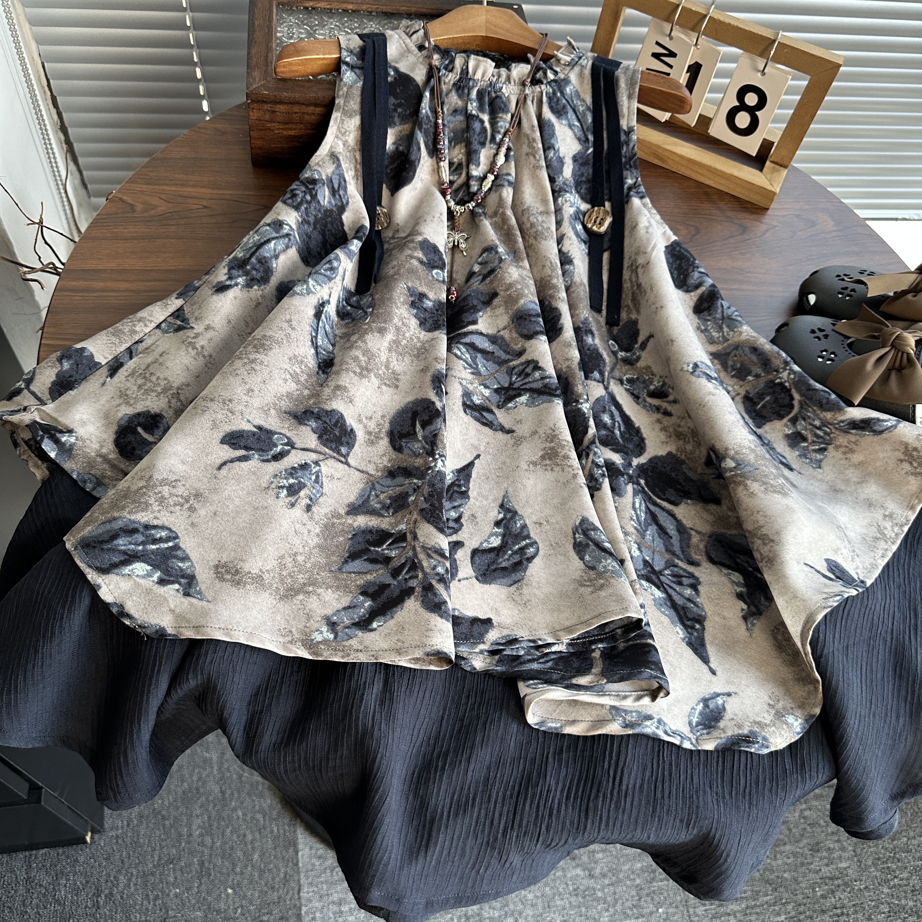 女童连衣裙中大童韩版设计师森系复古儿童夏季裙子印花无袖裙