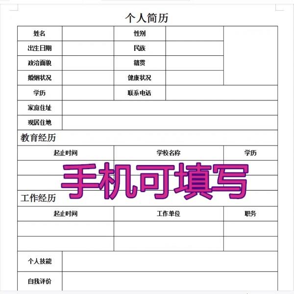 快速10套电子档空白个人简历模版word手机可填写求职简历代制作