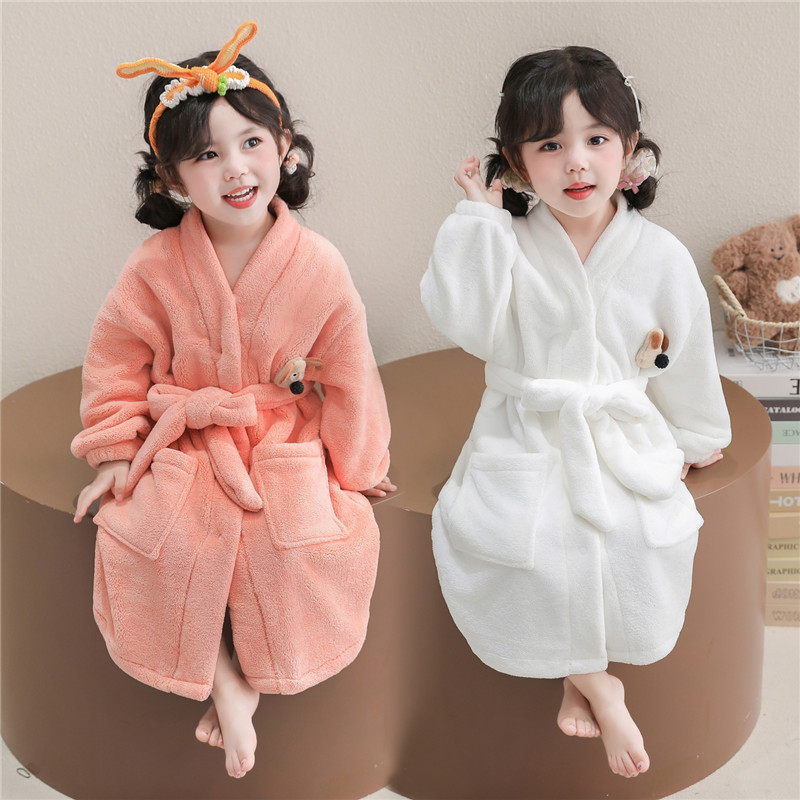 儿童睡袍2025新款珊瑚绒睡衣秋冬女童法兰绒浴袍宝宝可穿式浴巾女