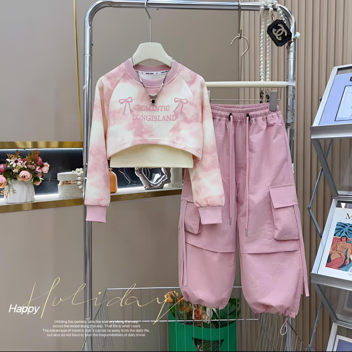 女童时髦套装春秋2025新款潮儿童时尚秋装中大童工装裤三件套洋气