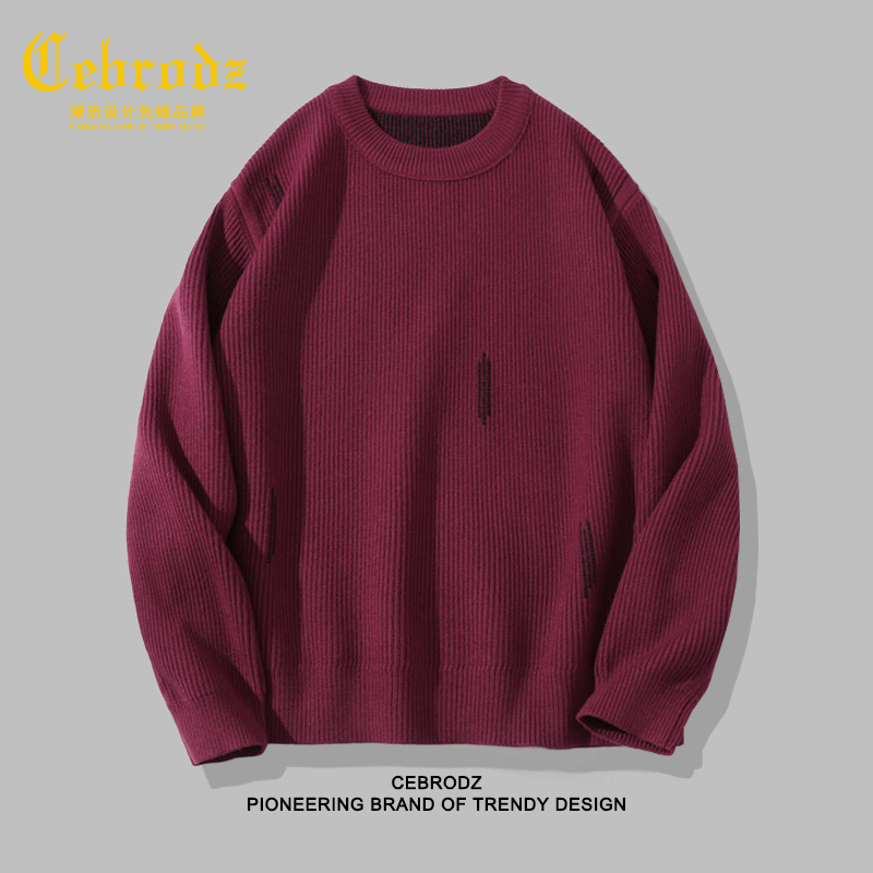 法国Cebrodz秋季简约刺绣圆领针织衫男2025新款商务休闲毛衣宽松