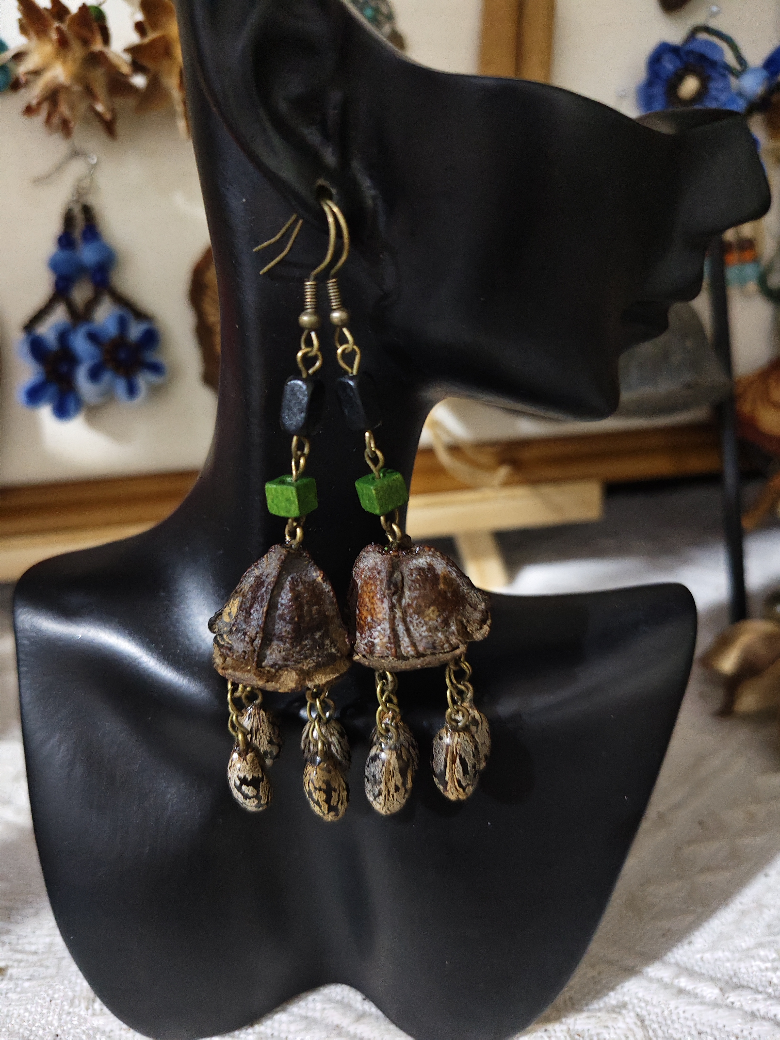 非金属木质耳饰 复古独特小众植物果耳环配饰首饰饰品民族风长款