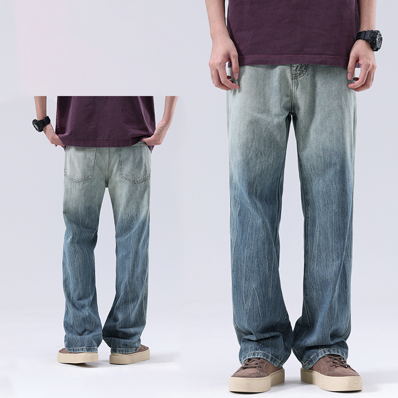 美式潮牌渐变牛仔裤男款宽松直筒长裤夏季莱赛尔冰丝凉感休闲裤子