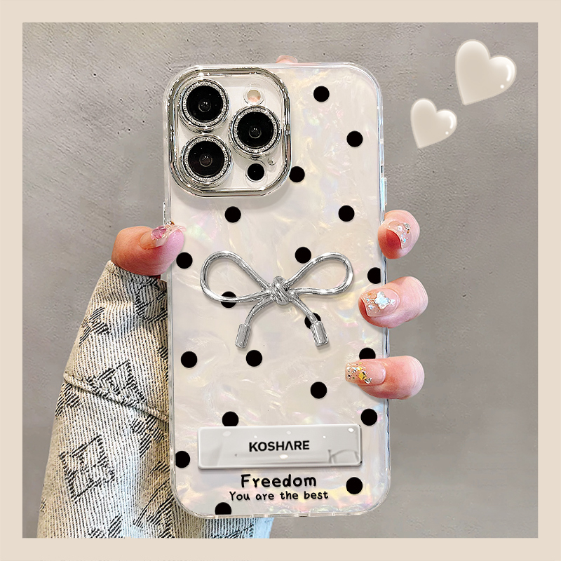 波点蝴蝶结公仔适用苹果15华为vivo/oppo小米iPhone贝壳纹手机壳