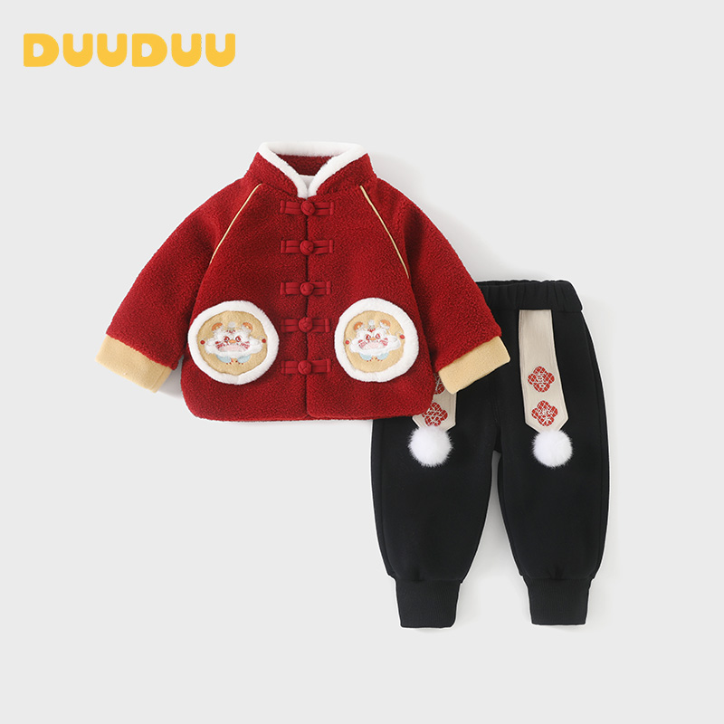 DUUDUU婴儿红色唐装棉服宝宝加厚小童保暖新年套装冬季汉服拜年服