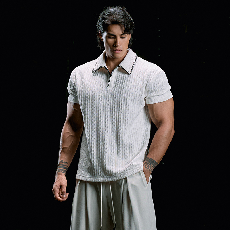 肌肉狗2025秋季新品运动休闲T恤美式宽松翻领polo衫健身短袖