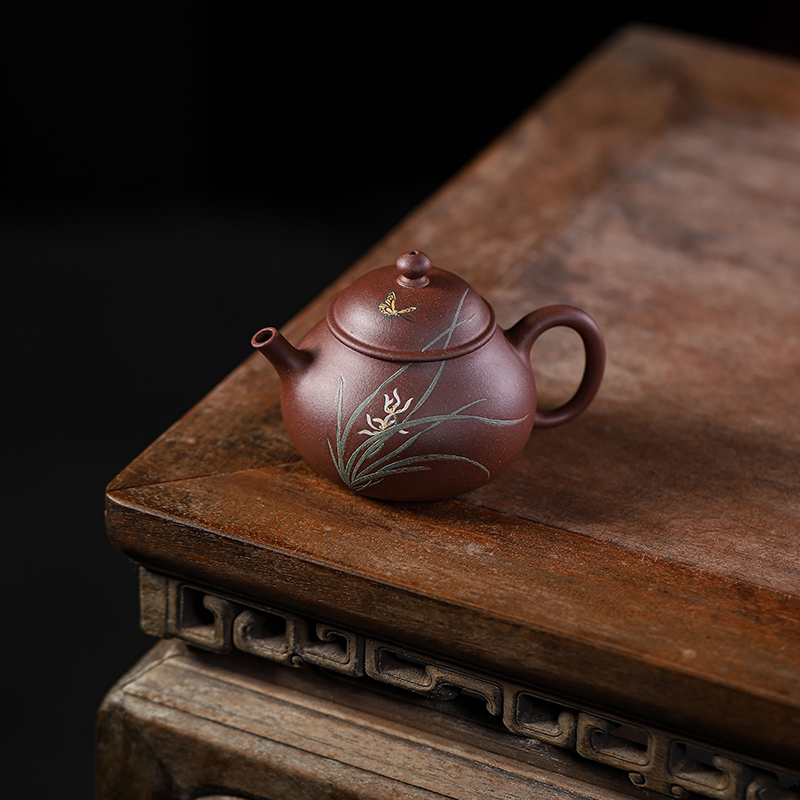 130ml小容量家用功夫茶具泡茶壶原矿紫泥宜兴紫砂壶文旦壶堆绘