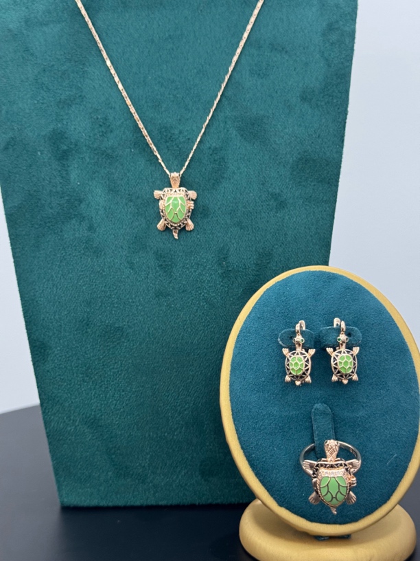 铜合金锆石戒指 青绿色小乌龟戒指套装0043