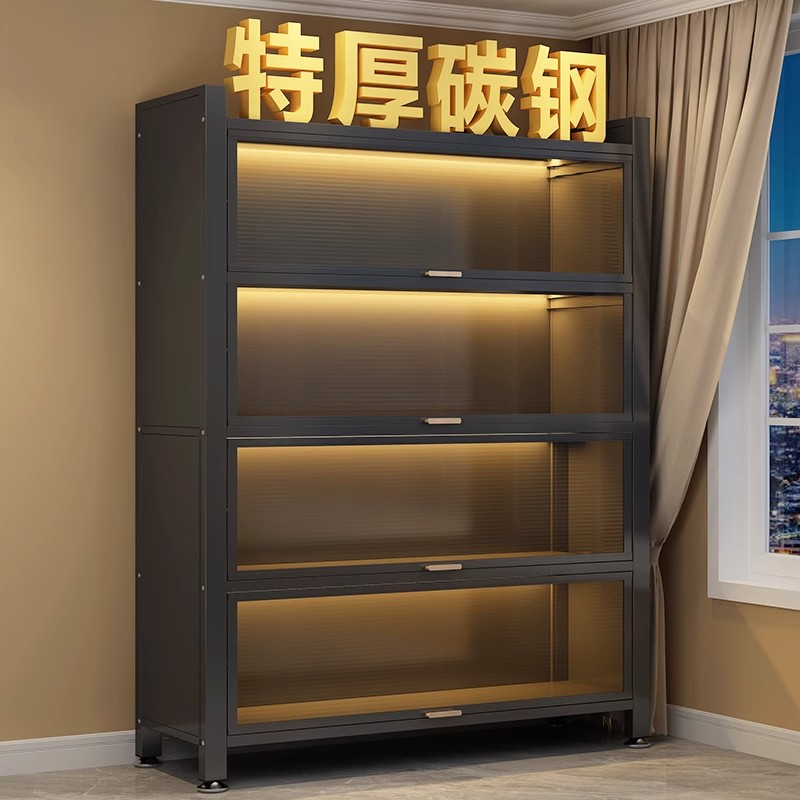 家用收纳柜钢制储物柜卧室书柜客厅阳台落地多层带门置物柜铁皮柜