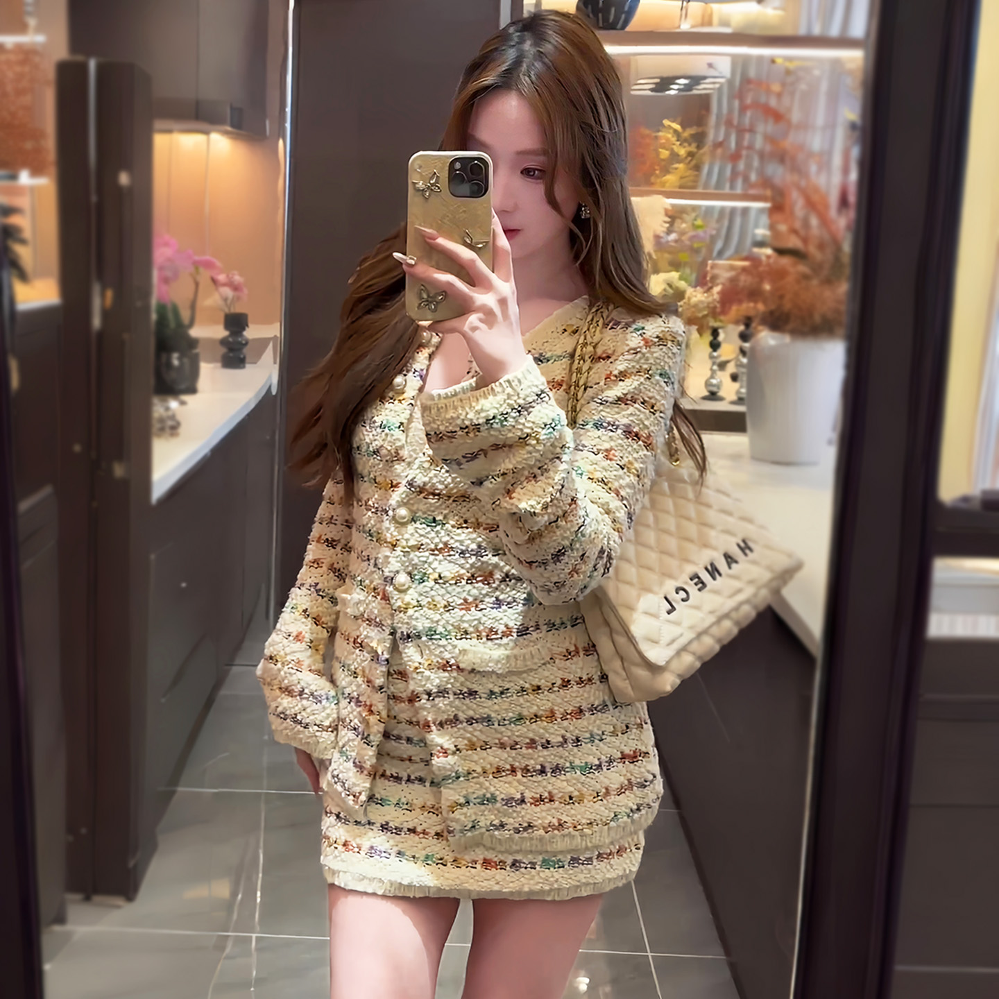 巨好看的秋装一整套针织套装裙2025新款高级感撞色条纹毛衣两件套