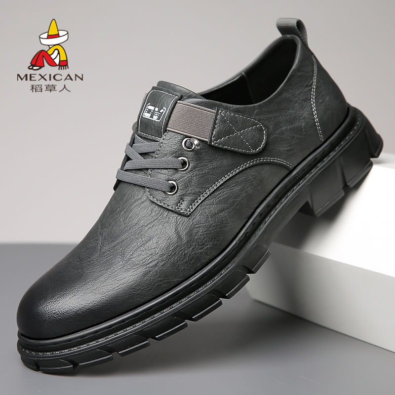 男士耐磨软底皮鞋子低帮休闲鞋英伦时尚百搭透气皮鞋耐磨马丁靴