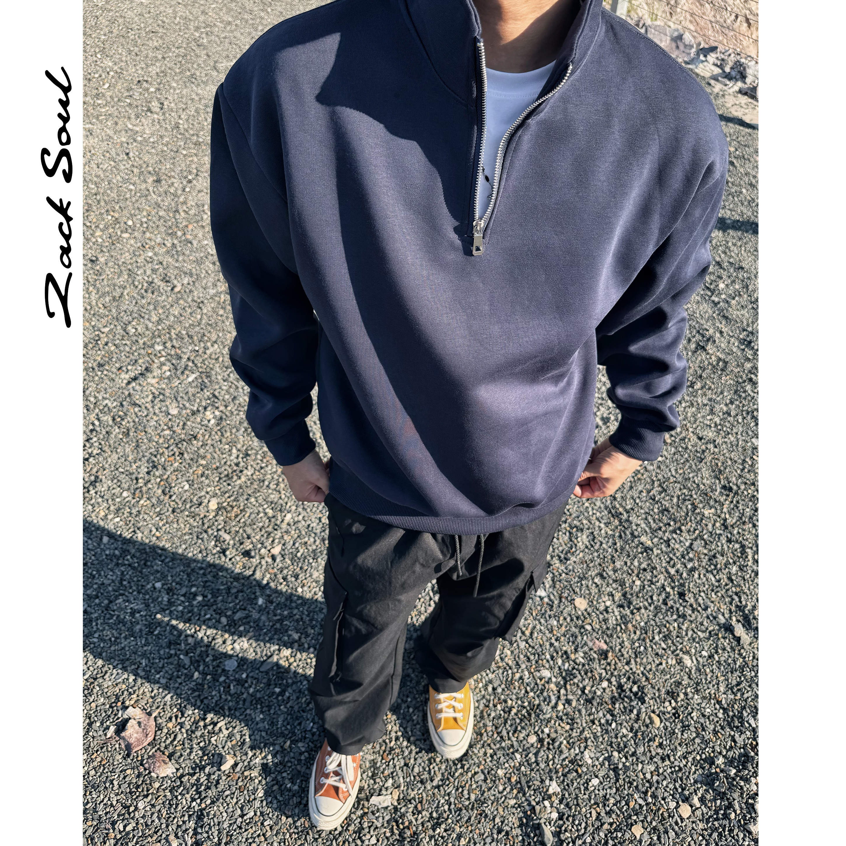 Zack校长zacksoul 重磅立领半拉链卫衣百搭男士长袖运动休闲套头