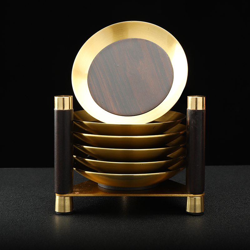 高档铜木茶杯垫轻奢新中式茶道实木茶垫茶托创意茶具杯垫木质隔热