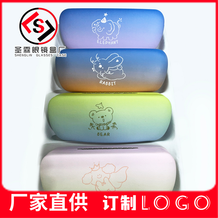 二百小象耳朵眼镜盒卡通学生可爱近视通用铁盒抗压PU厂家可印logo