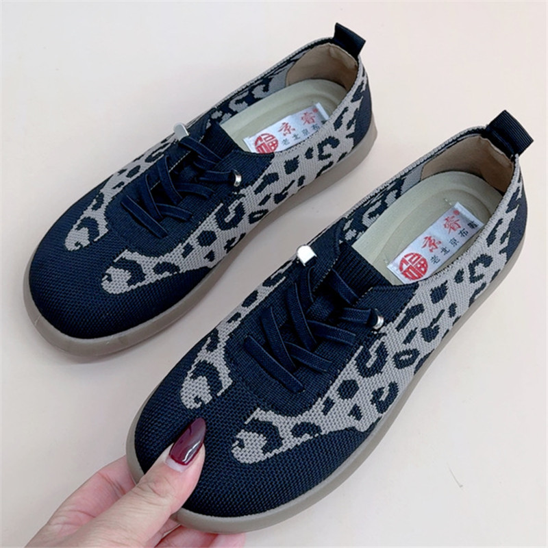 2025春季新款豹纹德训鞋时尚洋气休闲女鞋软底舒适透气老北京布鞋