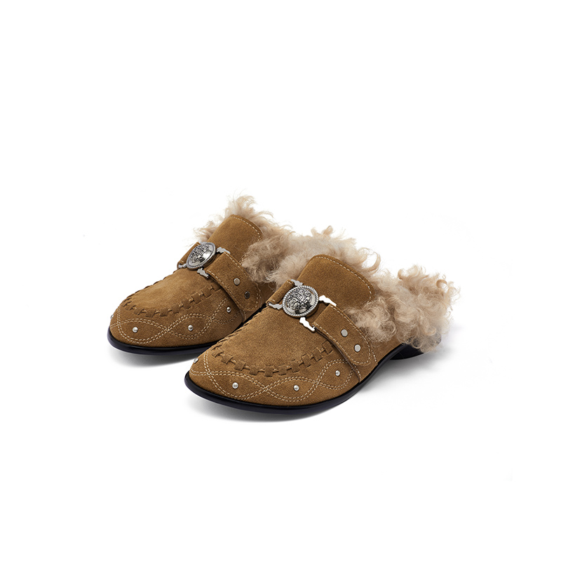 SugarSu酥履 25年秋季新款复古毛绒穆勒真皮时尚勃肯鞋半拖外穿女