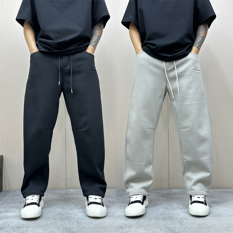 昊Studio冬季男士加绒百搭宽松男士风潮流运动直筒时尚纯色休闲裤