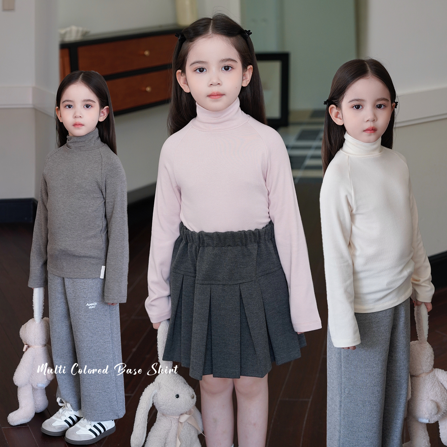 AnnieGirl儿童仿羊绒保暖高领打底衫长袖T恤女童亲肤上衣2025秋