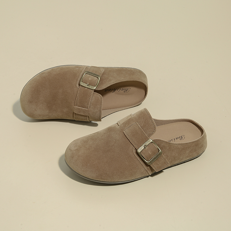 2025欧货软皮勃肯鞋新款踩屎感真皮低帮女鞋厚底勃肯半拖鞋潮女