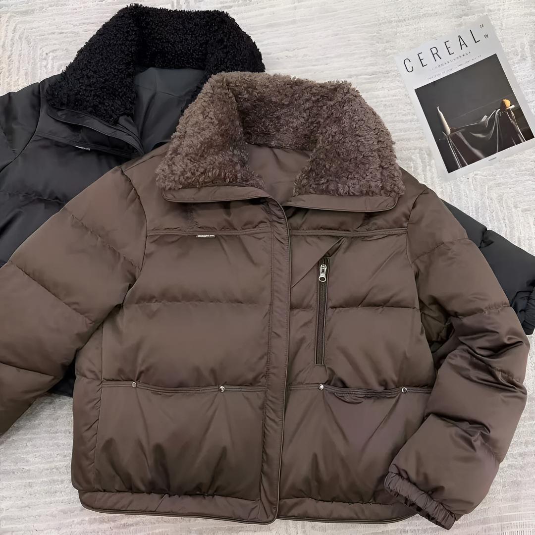 2025冬季新品时尚韩系百搭休闲翻毛领保暖棉服女士外套上衣8289