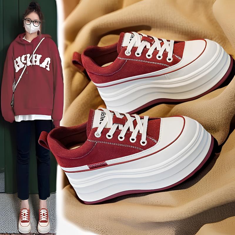 内增高8cm真皮小白鞋女士ins韩版不累脚厚底松糕板鞋2025秋季爆款