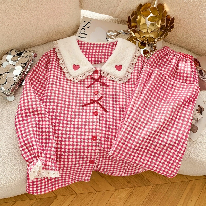 波尔圣诞｜红色冬季夹层长袖大码睡衣娃娃领开衫微胖大码家居服