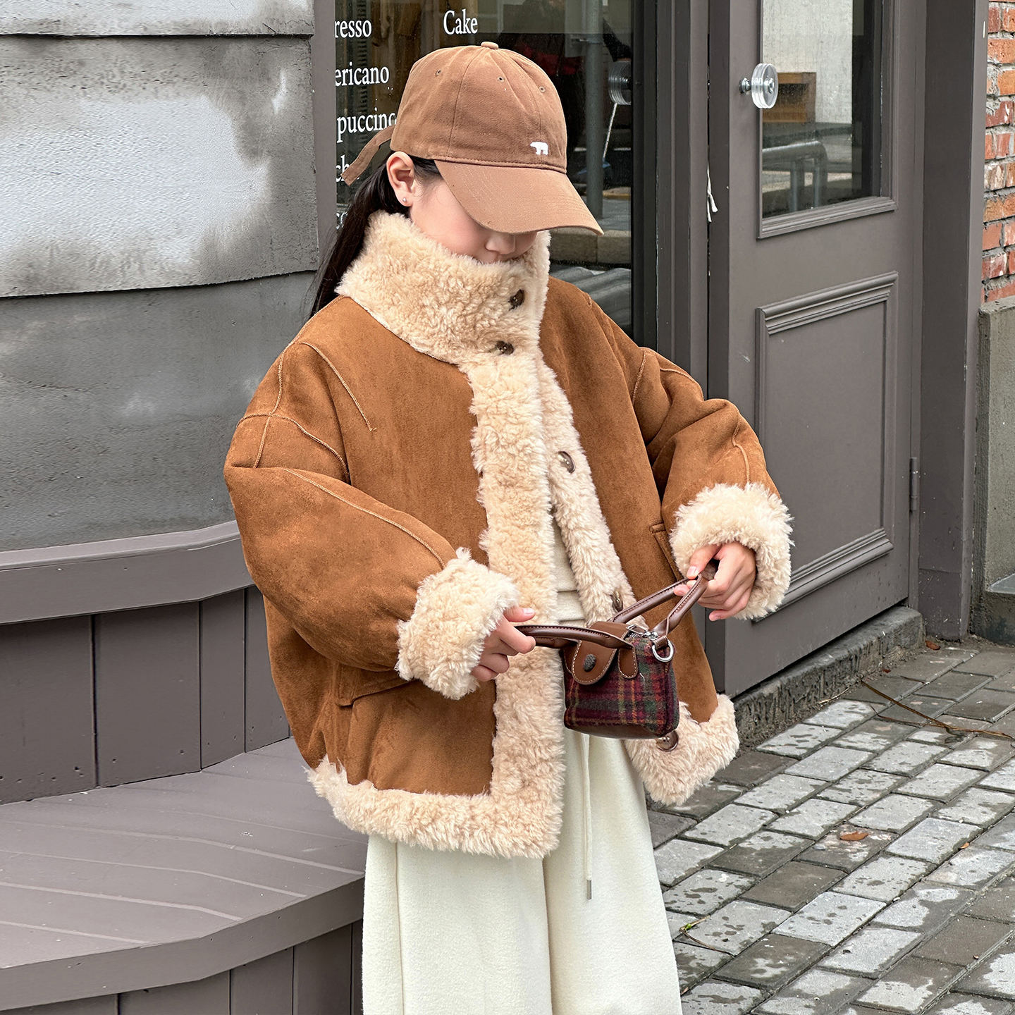 新款全羊毛儿童皮草外套复合皮毛一体大衣女童男短款双面穿中大童