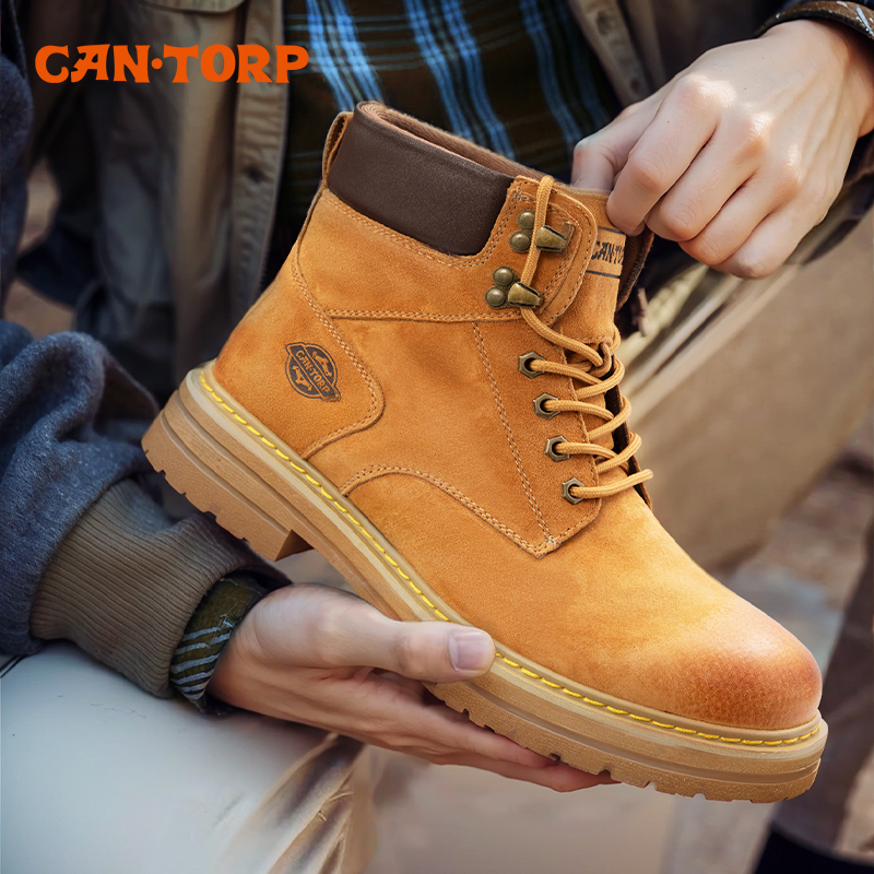 肯拓普户外大黄靴中帮真皮厚底增高防滑时尚经典复古工装马丁靴男