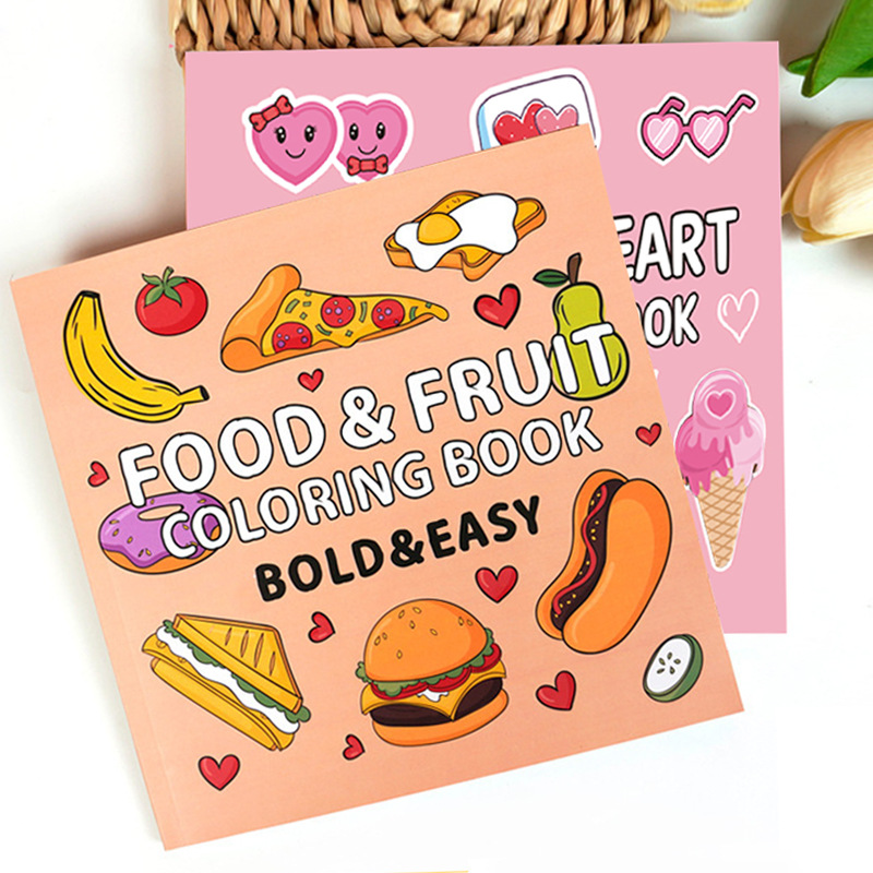 全网热销解压着色本可爱涂色书水果食物绘画本填色diy手工绘本