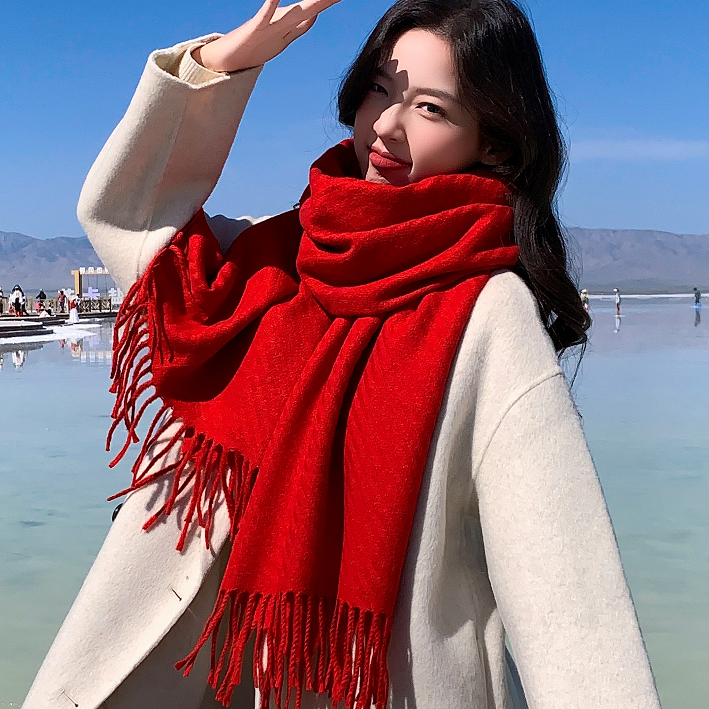 2025新款纯色围巾女冬季男通用情侣披肩两用保暖长款加厚日系韩版