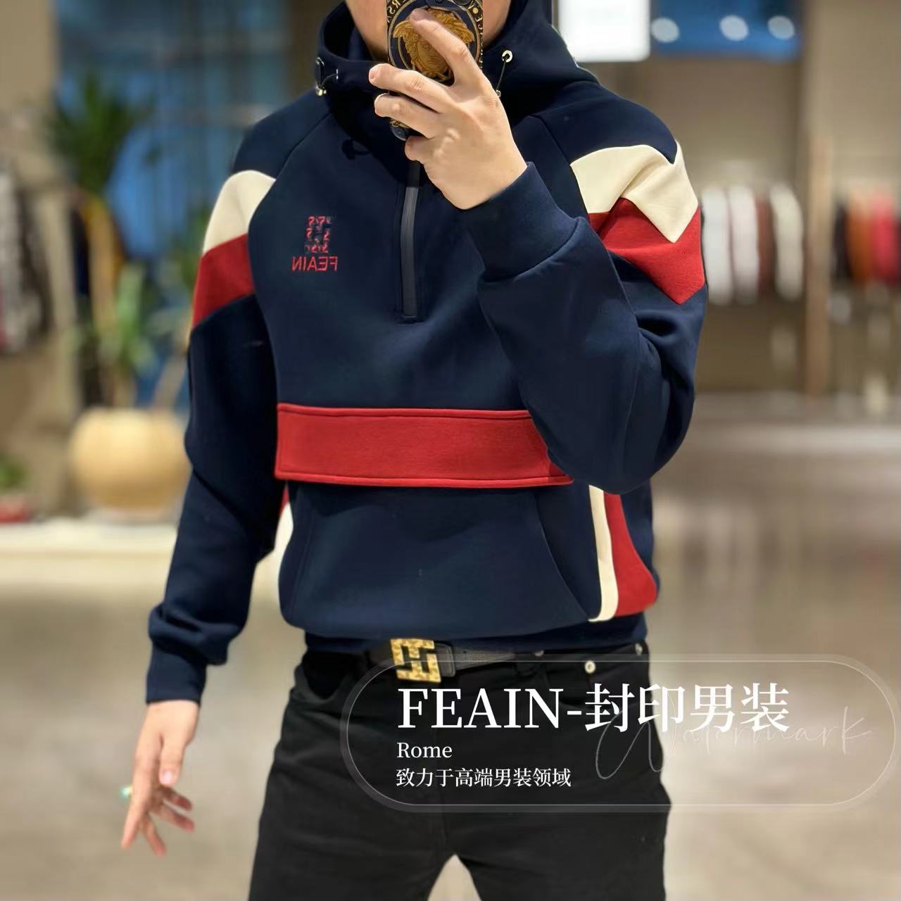 【400克重加绒】高品质男士手工立体拼接连帽卫衣9010