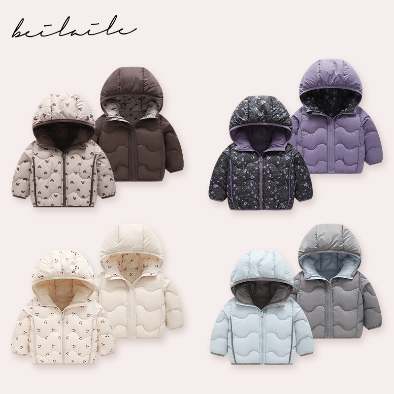 【三防印花双面穿羽绒 】婴儿童衣服宝宝羽绒外套秋冬白鸭绒轻薄j14