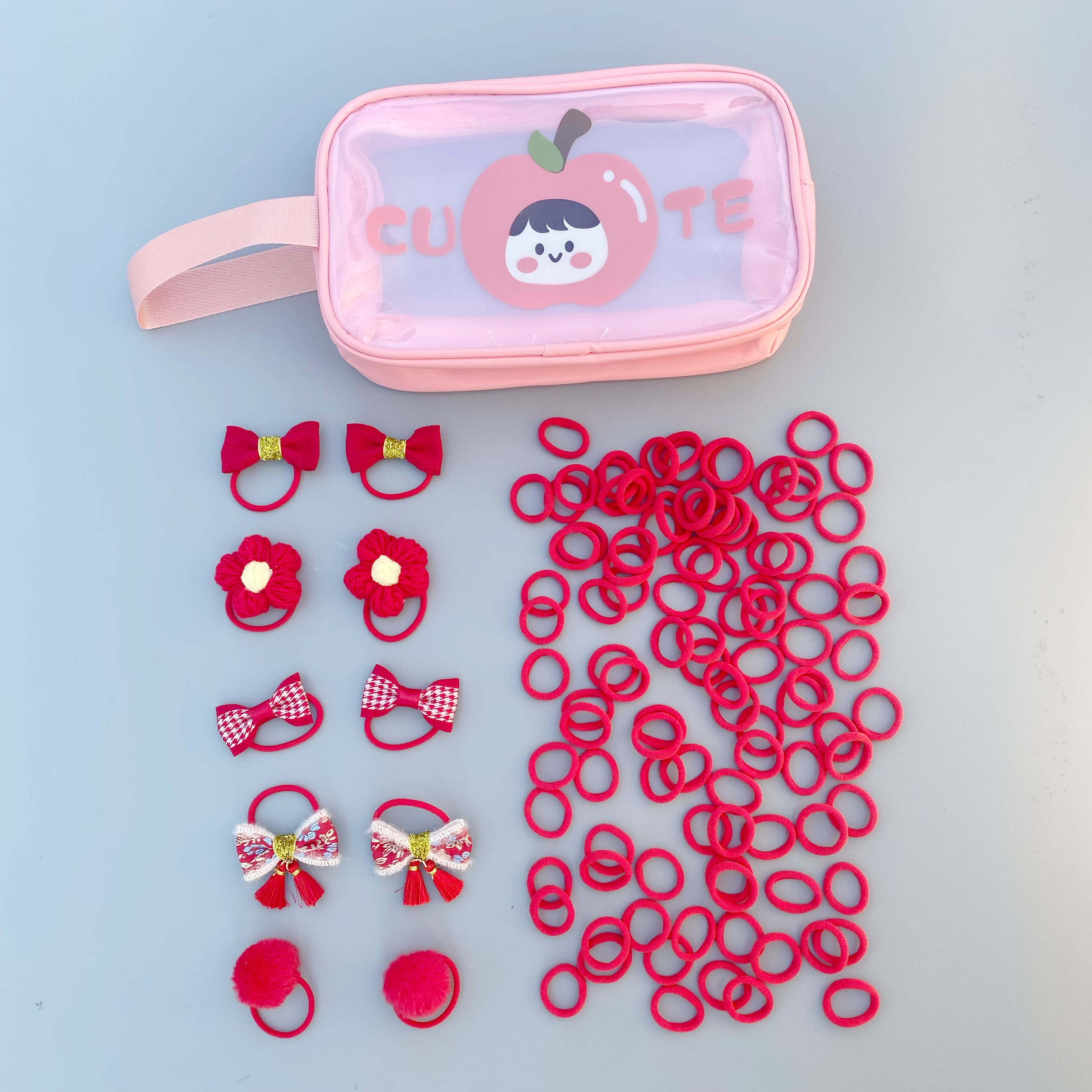 喜庆春节过年中国红发绳小女孩扎头发橡皮筋可爱头绳发圈发饰带包