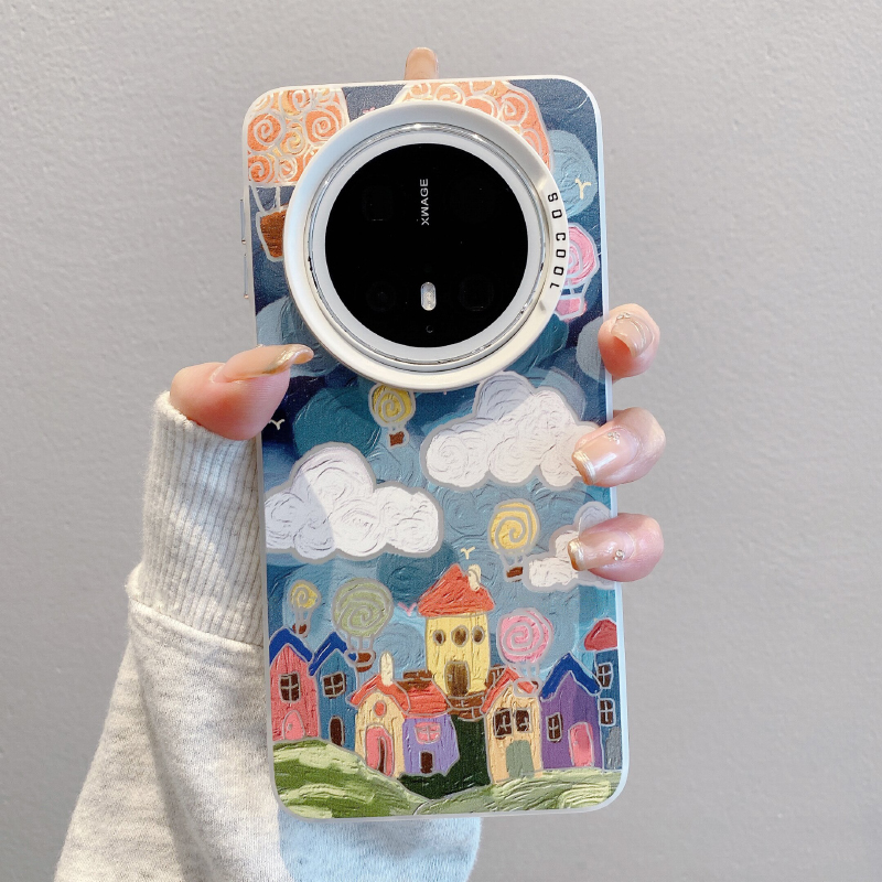 油画房子适用华为mate70pro手机壳新款彩绘mate60pro磨砂彩银pura