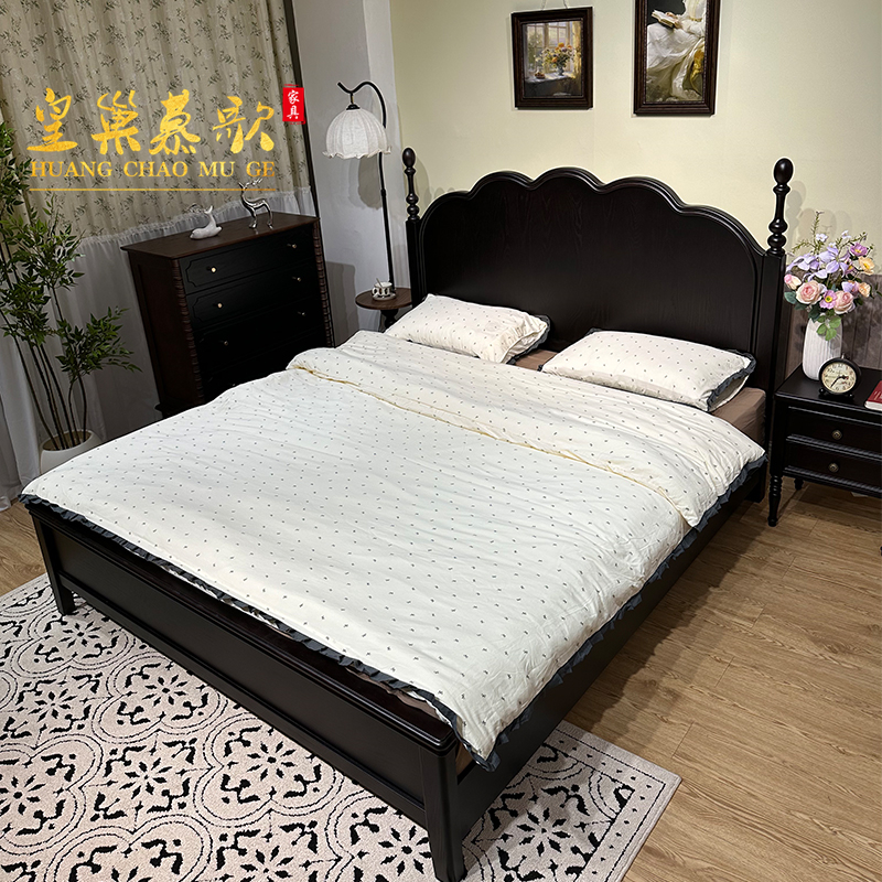 中古风实木马赛床1.8米主卧婚床美式复古白蜡木床1.5m储物2米大床