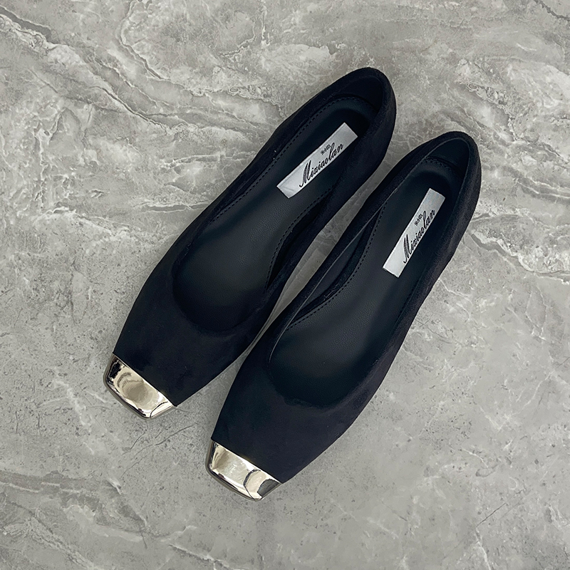 米小岚女鞋气质单鞋女2025新款粗跟鞋子法式平底鞋黑色工作四季鞋